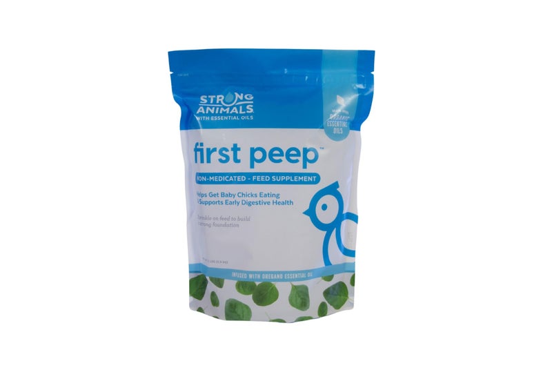 Strong Animals First Peep - Natural Feed Supplement for Building Early Digestive Health in Baby Chicks; Contains Organic Oregano Essential Oil, Kelp and Prebiotics (2 lb. Pouch) - Image 1