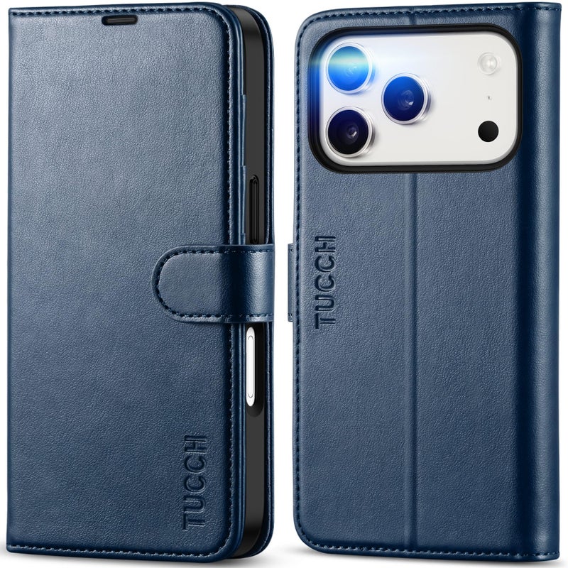 TUCCH Case Wallet for iPhone 17 Pro (6.3") 2025, Stand, RFID Blocking, 4 Card Holder, TPU Shockproof Inner Shell, PU Leather, Magnetic Closure Folio Protective Cover, Dark Blue - Image 1