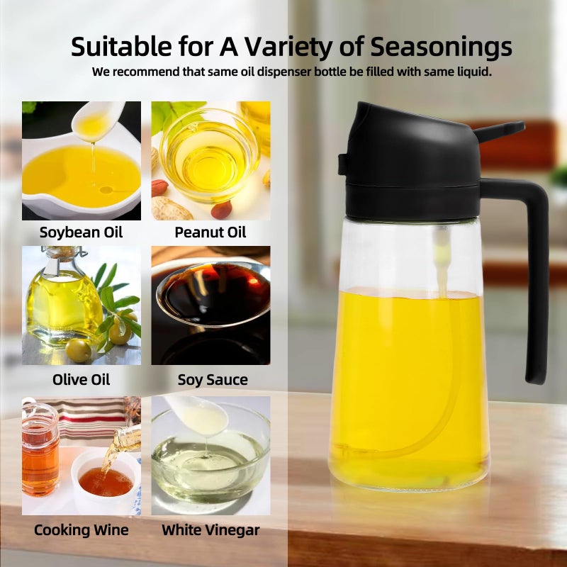 Aovdy 16oz/470ml Glass Olive Oil Sprayer for Cooking - 2 in 1 Olive Oil Dispenser Bottle Spray and Pour for Kitchen Gadgets Cooking Air Fryer Salad BBQ (Black) - Image 4