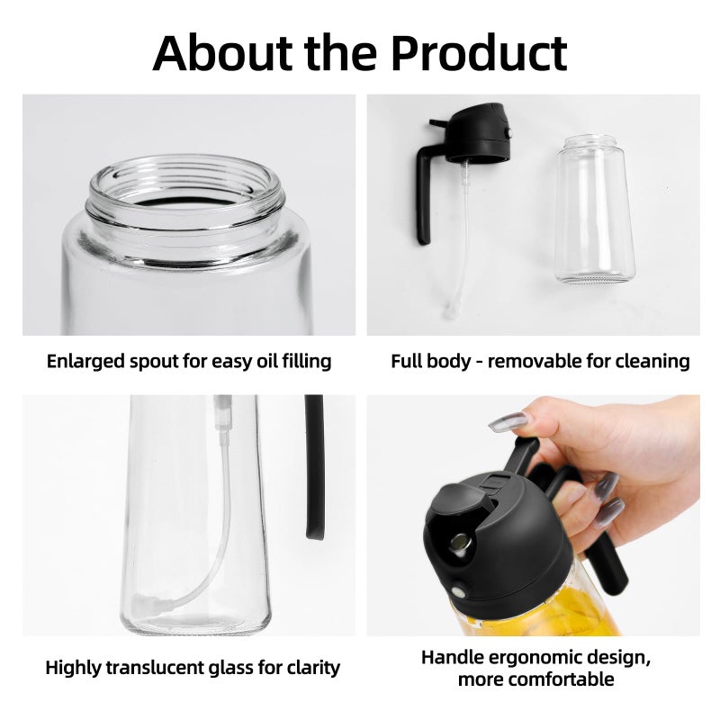 Aovdy 16oz/470ml Glass Olive Oil Sprayer for Cooking - 2 in 1 Olive Oil Dispenser Bottle Spray and Pour for Kitchen Gadgets Cooking Air Fryer Salad BBQ (Black) - Image 3