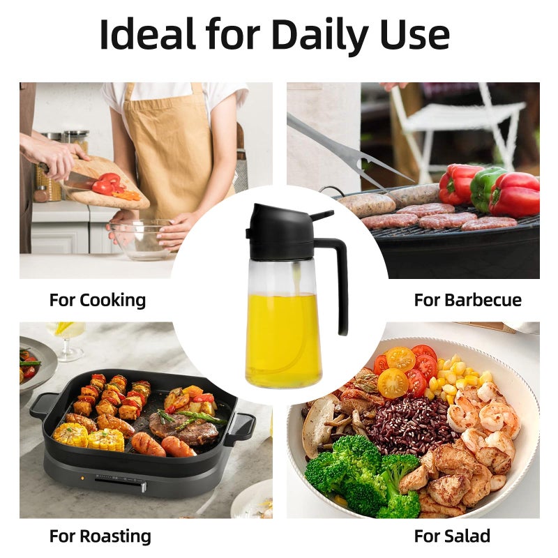 Aovdy 16oz/470ml Glass Olive Oil Sprayer for Cooking - 2 in 1 Olive Oil Dispenser Bottle Spray and Pour for Kitchen Gadgets Cooking Air Fryer Salad BBQ (Black) - Image 2