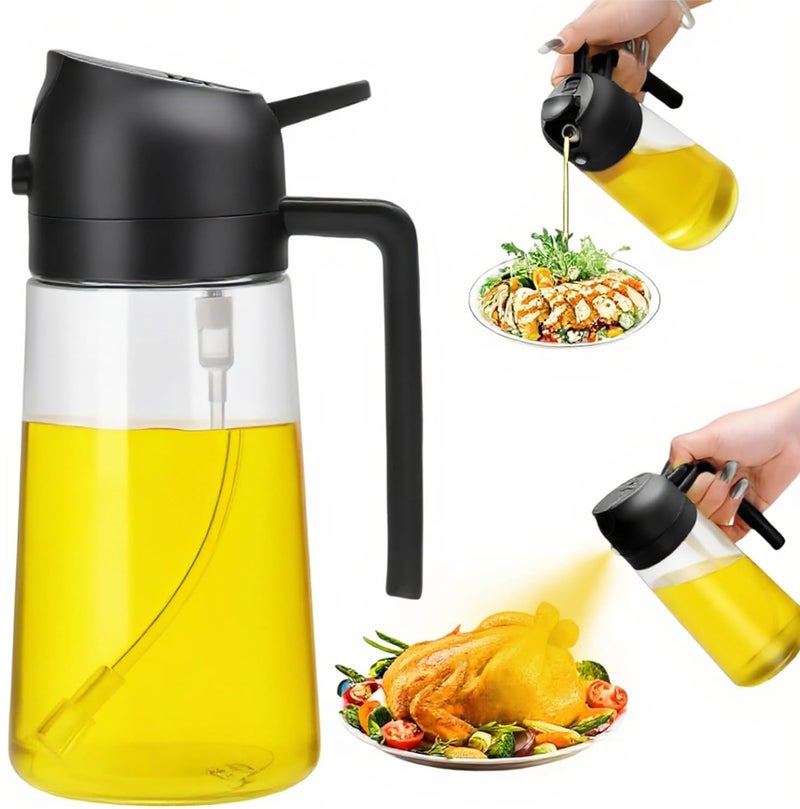 Aovdy 16oz/470ml Glass Olive Oil Sprayer for Cooking - 2 in 1 Olive Oil Dispenser Bottle Spray and Pour for Kitchen Gadgets Cooking Air Fryer Salad BBQ (Black) - Image 1