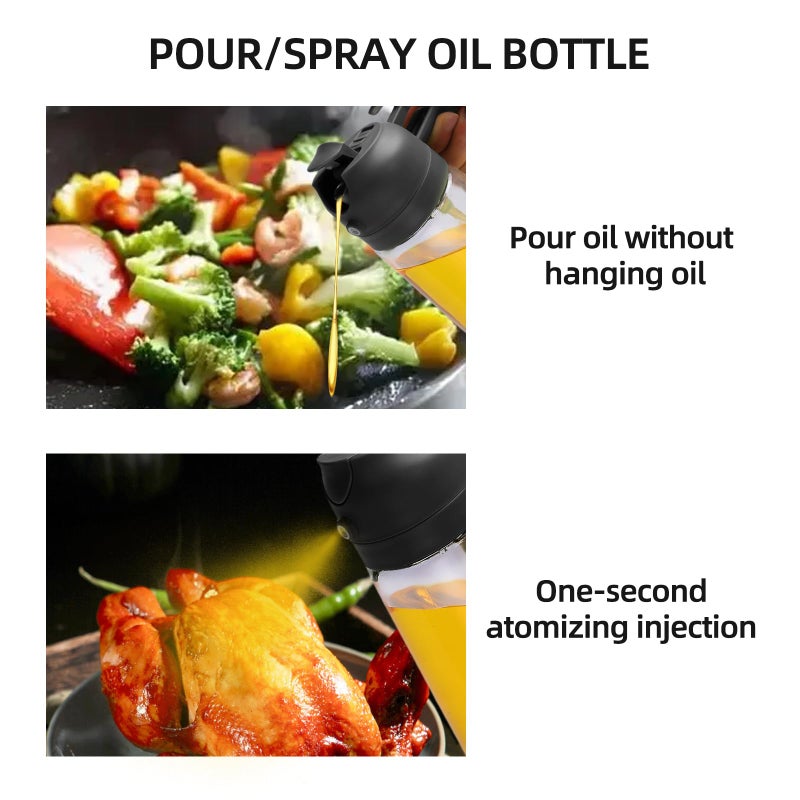 Aovdy 16oz/470ml Glass Olive Oil Sprayer for Cooking - 2 in 1 Olive Oil Dispenser Bottle Spray and Pour for Kitchen Gadgets Cooking Air Fryer Salad BBQ (Black) - Image 5