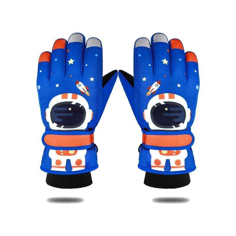 Kids Winter Ski Gloves Astronaut Cartoon Touchscreen Navy blue  - Image 2