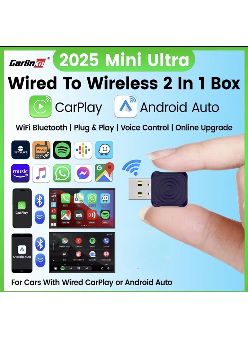 Carlinkit Carlinkit Mini Ultra, Wireless Carplay Adapter, For Cars With Built-in Apple Car Play & Android Auto, Convert Wired to Wireless CarPlay & Android Auto - Image 1