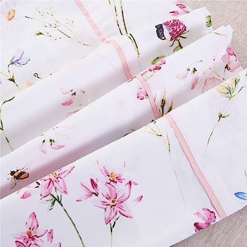 URBONUR 100% Cotton Pillowcases Set of 2 King Size Garden Pink Flowers Bees Printed Pillow Cases Soft Cooling Pillowcase Decorative Pillow Cover (King, 20x36 Inches, Pink Bee) - Image 5
