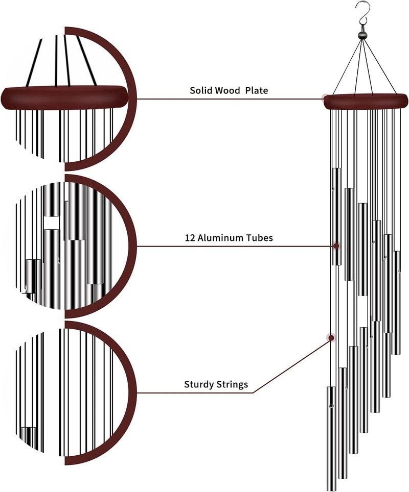 tujol Wind Chimes for Outside, Sympathy Wind Chimes Outdoor Clearance with 12 Aluminum Alloy Tubes and Hook, Memorial Wind Chime Gift Decoration for Home, Patio, Garden, Outdoor - Image 2