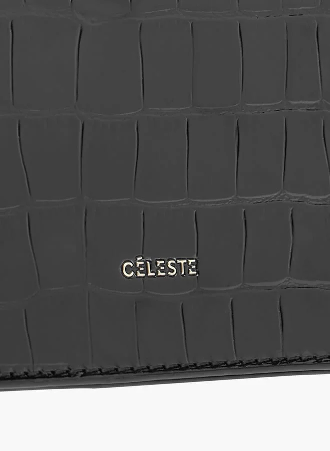 Celeste Animal Textured Crossbody Bag with Flap Closure and Chain Strap