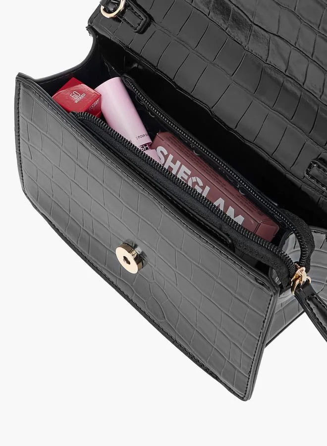 Celeste Animal Textured Crossbody Bag with Flap Closure and Chain Strap