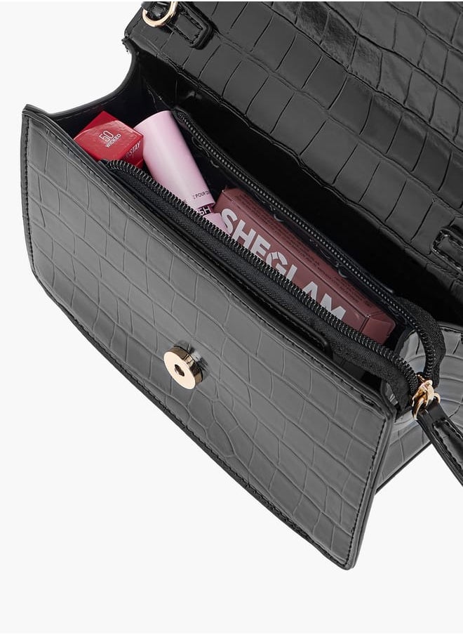 Celeste - Animal Textured Crossbody Bag with Flap Closure and Chain Strap - Image 1