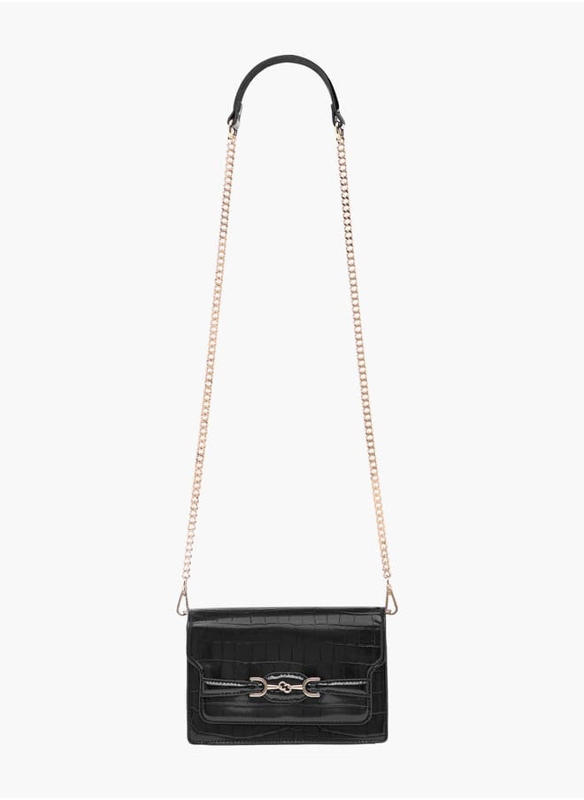 Celeste - Animal Textured Crossbody Bag with Flap Closure and Chain Strap - Image 1