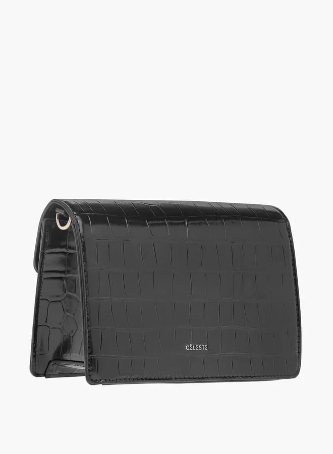 Celeste Animal Textured Crossbody Bag with Flap Closure and Chain Strap