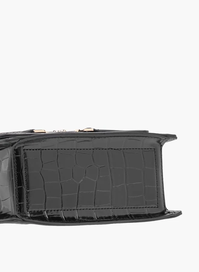 Celeste Animal Textured Crossbody Bag with Flap Closure and Chain Strap