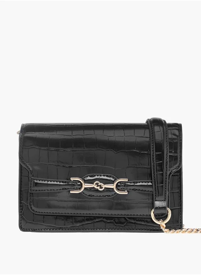 Celeste Animal Textured Crossbody Bag with Flap Closure and Chain Strap
