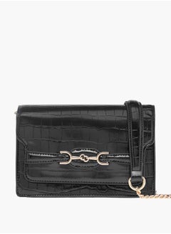 Animal Textured Crossbody Bag with Flap Closure and Chain Strap