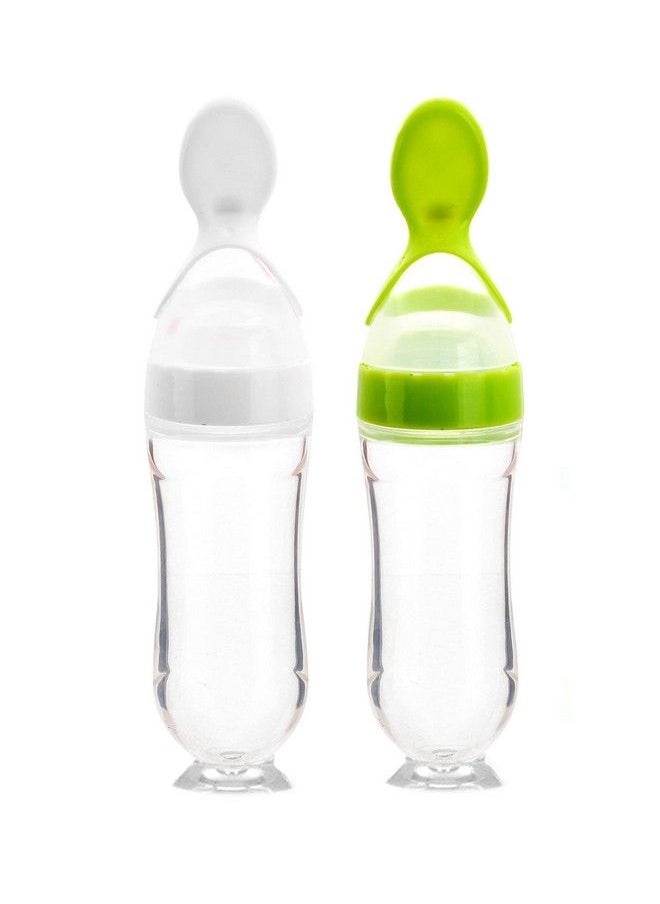 The Little Lookers Infant Baby Squeezy Food Grade Silicone Bottle Feeder With Soft Silicon;Spoon Feeder;Ceralac Feeder;Rice Paste Milk Food Feeder 90 Ml (Squeezy Feederwhite & Green) (Pack Of 2)  - Image 2