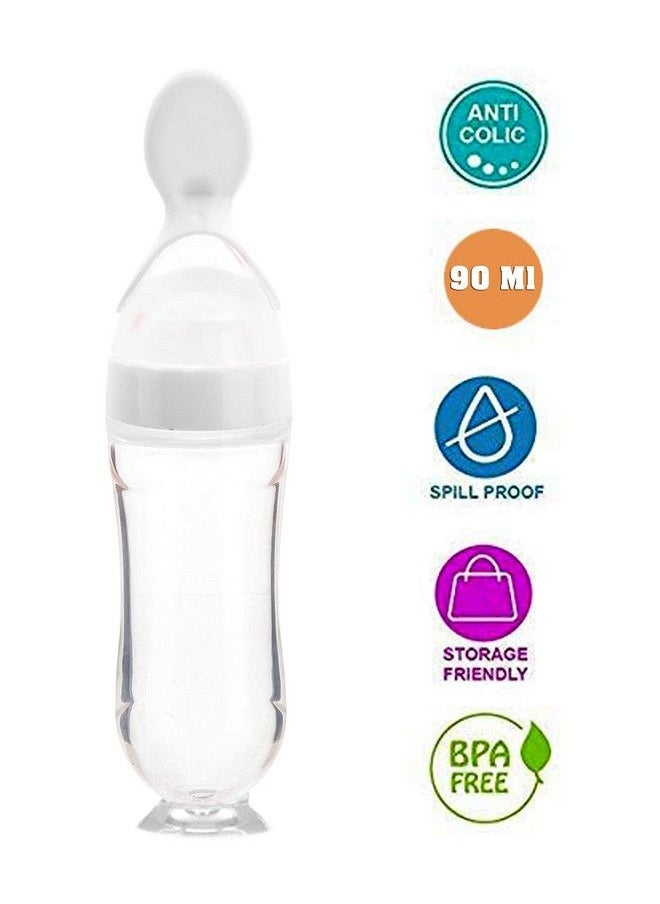 The Little Lookers Infant Baby Squeezy Food Grade Silicone Bottle Feeder With Soft Silicon;Spoon Feeder;Ceralac Feeder;Rice Paste Milk Food Feeder 90 Ml (Squeezy Feederwhite & Green) (Pack Of 2)  - Image 4