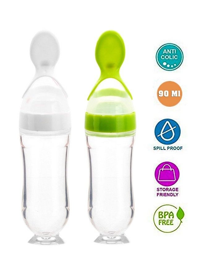 The Little Lookers Infant Baby Squeezy Food Grade Silicone Bottle Feeder With Soft Silicon;Spoon Feeder;Ceralac Feeder;Rice Paste Milk Food Feeder 90 Ml (Squeezy Feederwhite & Green) (Pack Of 2)  - Image 3