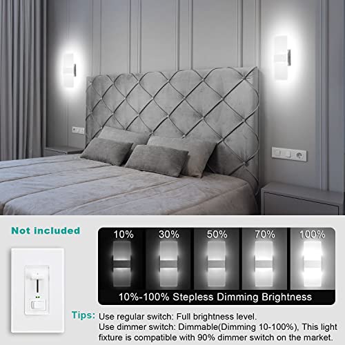 TRLIFE Modern Wall Sconces, Dimmable Wall Sconces Set of 2 Wall Mounted Lights 12W 6000K Cool White Hardwired Wall Sconce Lighting for Bedroom Bedside Living Room Stairway Hotel(2 Pack) - Image 2