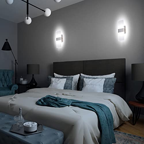 TRLIFE Modern Wall Sconces, Dimmable Wall Sconces Set of 2 Wall Mounted Lights 12W 6000K Cool White Hardwired Wall Sconce Lighting for Bedroom Bedside Living Room Stairway Hotel(2 Pack) - Image 3