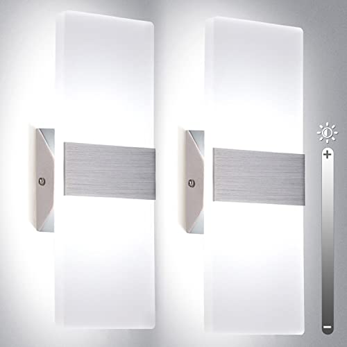 TRLIFE Modern Wall Sconces, Dimmable Wall Sconces Set of 2 Wall Mounted Lights 12W 6000K Cool White Hardwired Wall Sconce Lighting for Bedroom Bedside Living Room Stairway Hotel(2 Pack) - Image 1