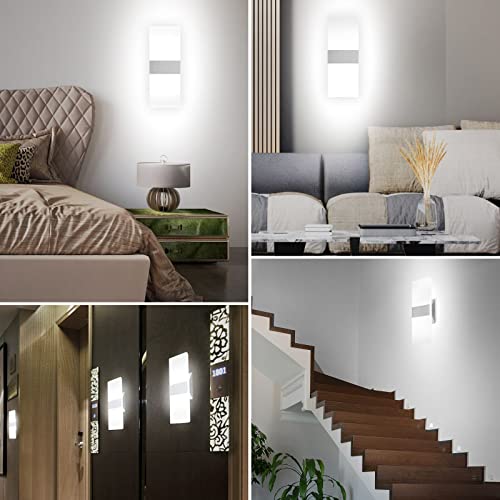 TRLIFE Modern Wall Sconces, Dimmable Wall Sconces Set of 2 Wall Mounted Lights 12W 6000K Cool White Hardwired Wall Sconce Lighting for Bedroom Bedside Living Room Stairway Hotel(2 Pack) - Image 4