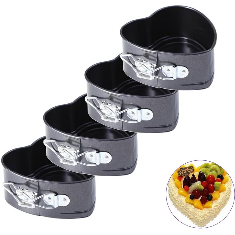 Senvasfa 4pcs Mini Non-Stick Spring Pan, 4 Inch Heart Shaped Cake Pan Mini Cheesecake Pan Baking Molds for Instapot, Pressure Cooker Baking, Air Fryer & Christmas, Valentine's Day Baking(Black) - Image 1