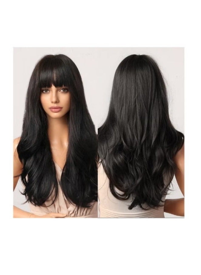 general Long Wavy Wig with Bangs for Women Medium Length Curly Hair Ends Wig with Bangs for Women Synthetic Natural Heat Resistant Fiber Wig as Real Hair for Daily Wear, Party Costume, Cosplay 66CM（26inch) - Image 2