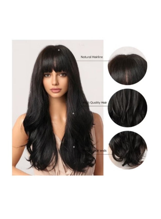 general Long Wavy Wig with Bangs for Women Medium Length Curly Hair Ends Wig with Bangs for Women Synthetic Natural Heat Resistant Fiber Wig as Real Hair for Daily Wear, Party Costume, Cosplay 66CM（26inch) - Image 4