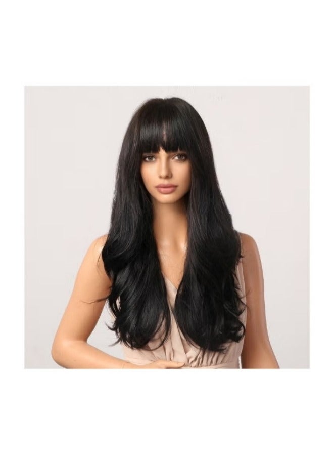 general Long Wavy Wig with Bangs for Women Medium Length Curly Hair Ends Wig with Bangs for Women Synthetic Natural Heat Resistant Fiber Wig as Real Hair for Daily Wear, Party Costume, Cosplay 66CM（26inch) - Image 3