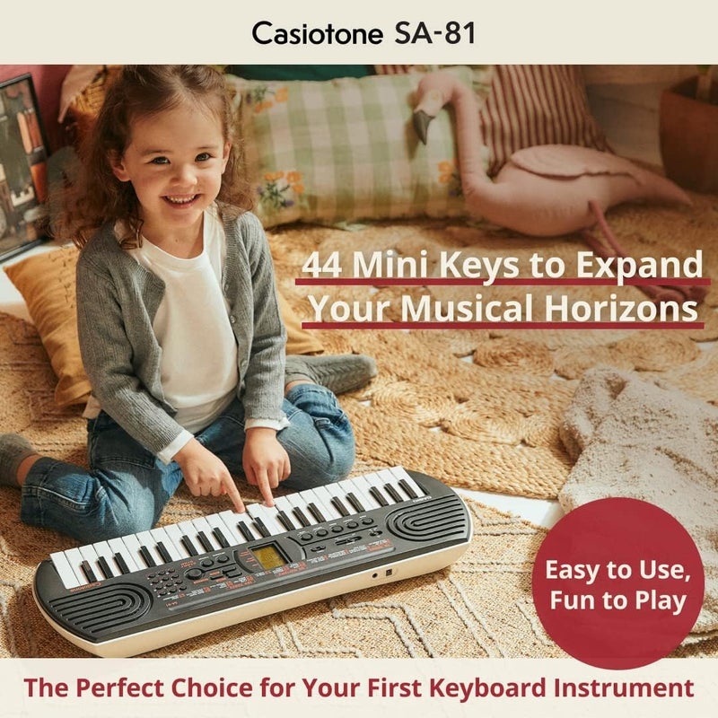 كاسيو Casiotone SA-81 لوحة مفاتيح مصغرة، 44 مفتاحًا، 100 نغمة، 50 إيقاعًا، 100 أغنية مدمجة، 32 صوتًا (تعدد الأصوات). (بدون محول طاقة مرفق) - Image 4