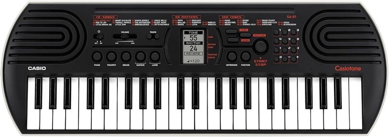 كاسيو Casiotone SA-81 لوحة مفاتيح مصغرة، 44 مفتاحًا، 100 نغمة، 50 إيقاعًا، 100 أغنية مدمجة، 32 صوتًا (تعدد الأصوات). (بدون محول طاقة مرفق) - Image 1