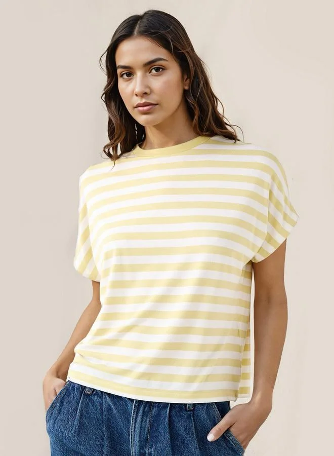 Splash FAV Striped Viscose Crew Neck T-shirt