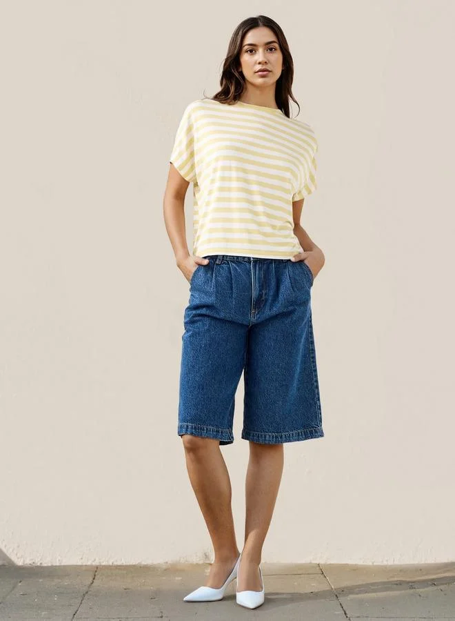 Splash FAV Striped Viscose Crew Neck T-shirt