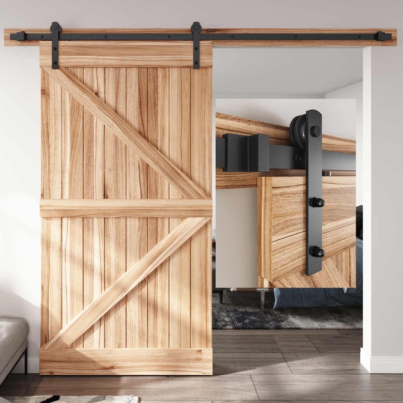 EaseLife 8 FT Sliding Barn Door Hardware Track KitStraight PulleySlide Smoothly QuietlyEasy Install 8FT Track Kit for 4048 Wide Single Door