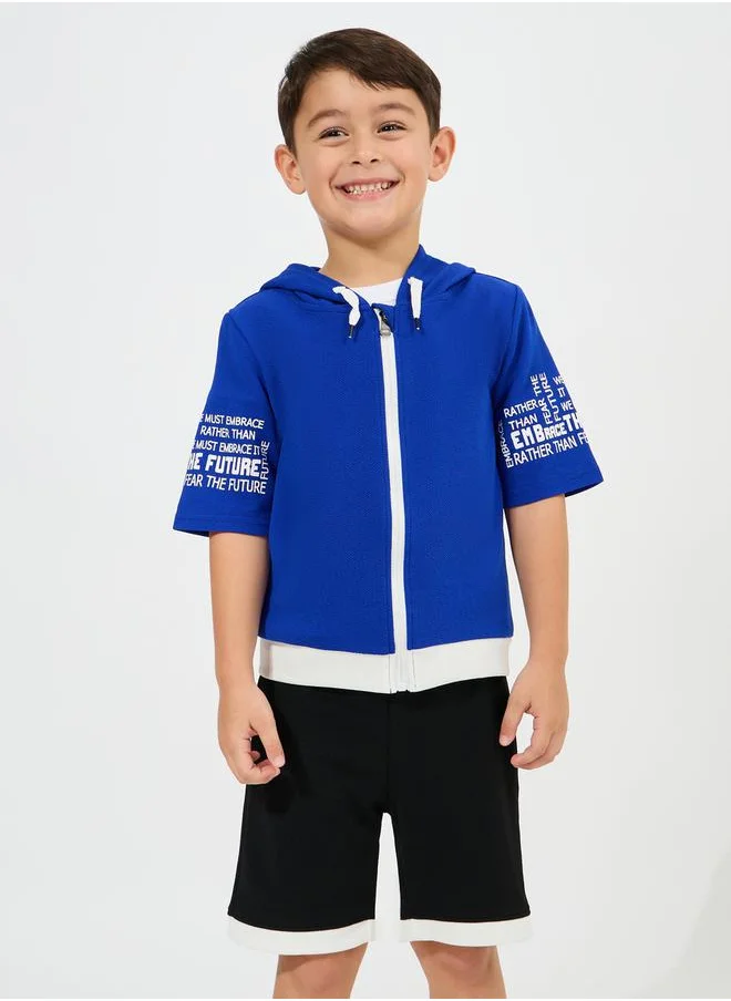 ستايلي Zipper Front Hooded Top & Shorts Set