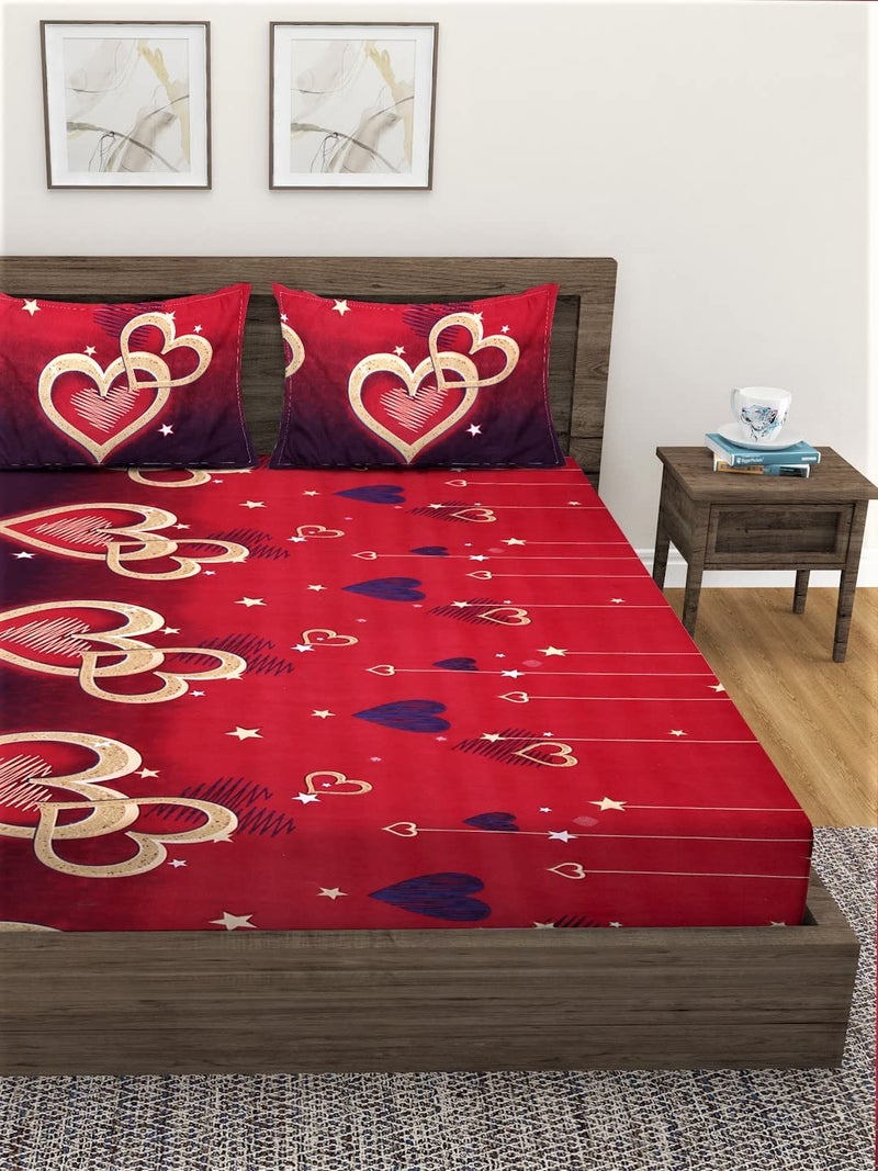 Fashion String 144 TC Microfibre Double Heart Cherry Red Double Bedsheet with 2 Pillow Covers - Image 2