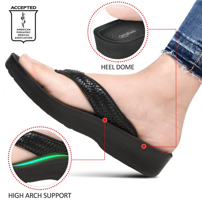 AEROTHOTIC Flip Flops for Women with Arch Support Plantar Fasciitis Orthopedic Cushioned Footbed Comfortable Non-Slip Sole with Padded Straps Dressy Casual Recovery Women Sandals (Dune Black, Size 8) - Image 4