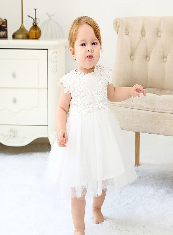 Leideur Baby Girls White Christening Dress with Bonnet Newborn Baptism Gown Lace Dress for Wedding Birthday (White 2, 6M) - Image 3