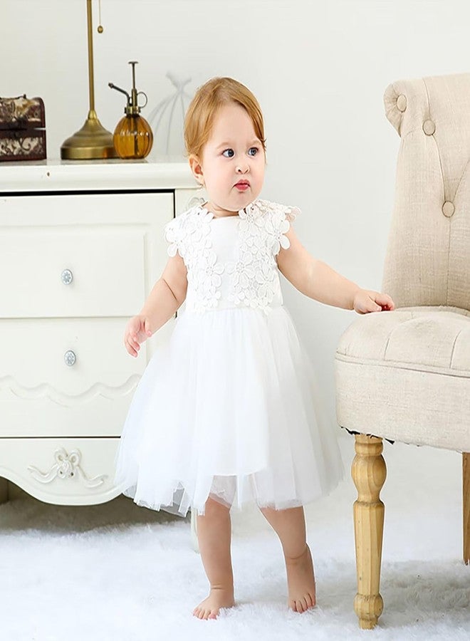 Leideur Baby Girls White Christening Dress with Bonnet Newborn Baptism Gown Lace Dress for Wedding Birthday (White 2, 6M) - Image 5