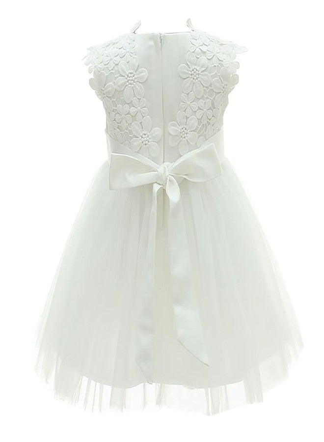 Leideur Baby Girls White Christening Dress with Bonnet Newborn Baptism Gown Lace Dress for Wedding Birthday (White 2, 6M) - Image 2