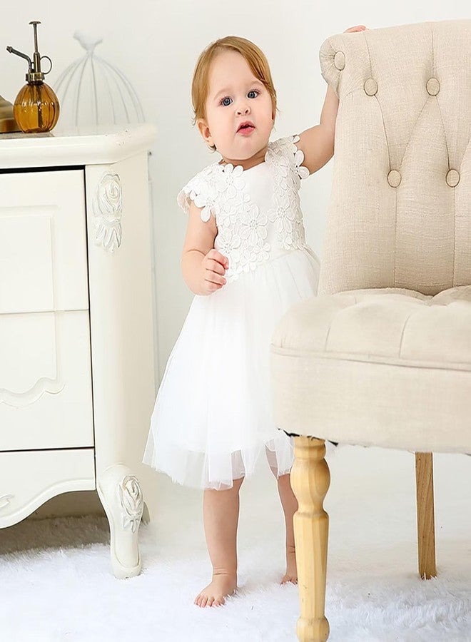 Leideur Baby Girls White Christening Dress with Bonnet Newborn Baptism Gown Lace Dress for Wedding Birthday (White 2, 6M) - Image 4