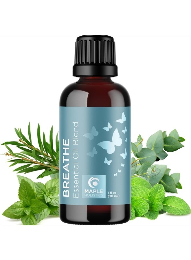 Maple Holistics Breathe Blend Essential Oil for Diffuser - Invigorating Breathe Essential Oil Blend with Eucalyptus Peppermint Tea Tree and Mint Essential Oils for Diffusers for Home and Shower Aromatherapy - Image 1