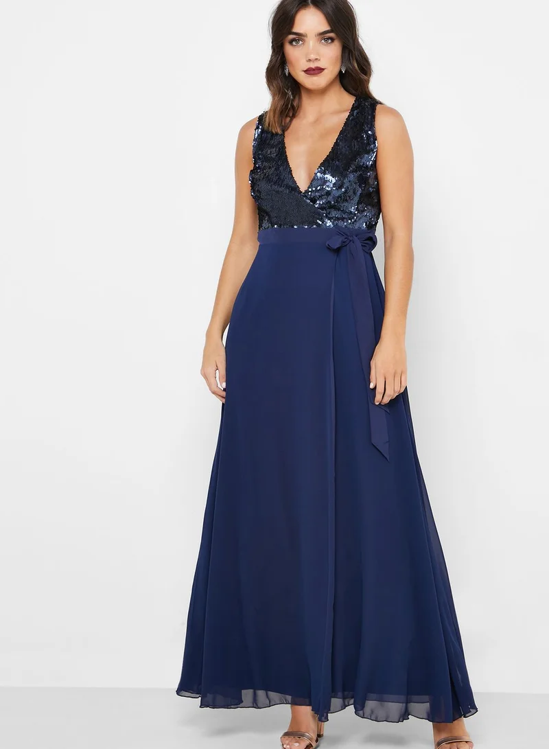 Little Mistress Sequin Detail Wrap Dress
