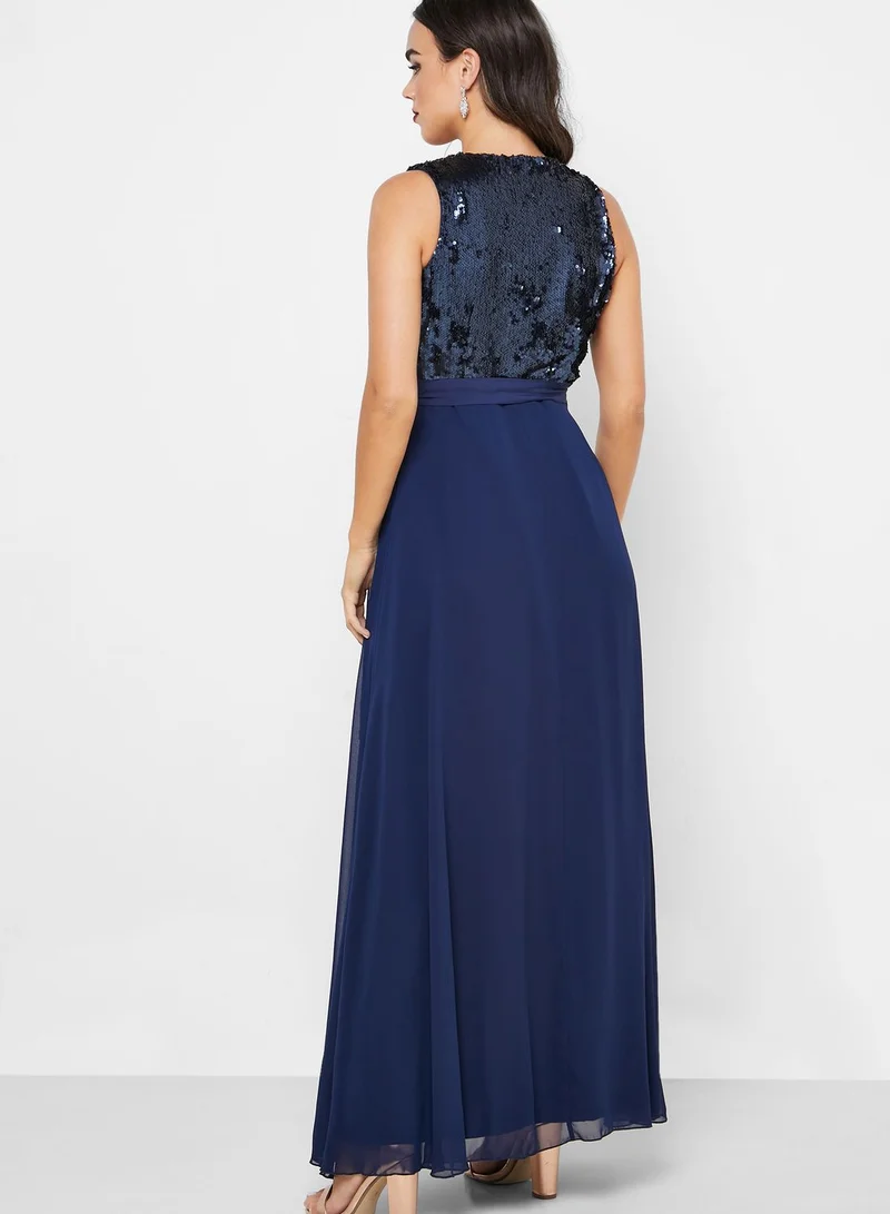 Little Mistress Sequin Detail Wrap Dress