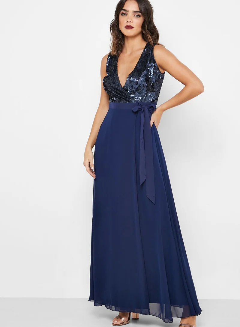 Little Mistress Sequin Detail Wrap Dress