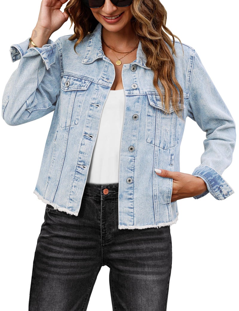 Luvamia Long Jean Jacket for Women's Fall Oversized Button Down Shirts Lightweight Denim Top Roadnight Blue Size Small Fits Size 4 6 - Image 1