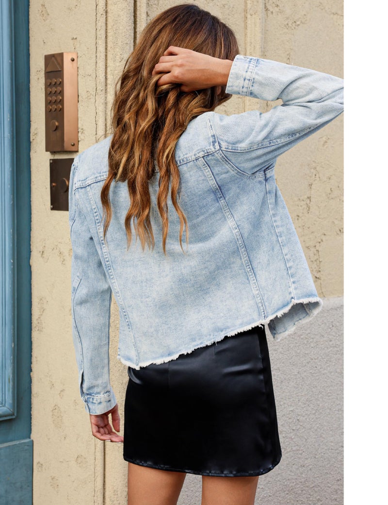 Luvamia Long Jean Jacket for Women's Fall Oversized Button Down Shirts Lightweight Denim Top Roadnight Blue Size Small Fits Size 4 6 - Image 2