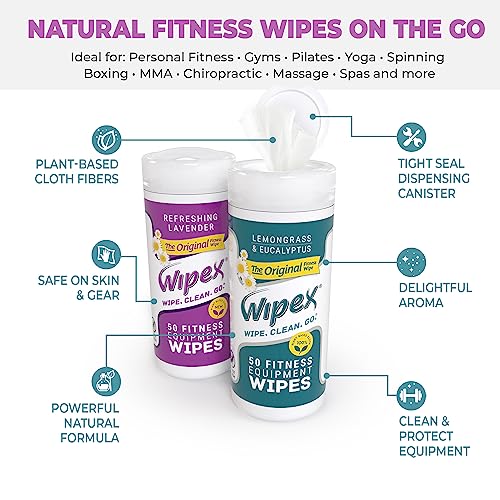 Wipex Fitness Equipment Wipes - EWG Verified - 50 Ct Original Natural Plant Based Gym Wipes for Equipment, Clean Surfaces at Home or Gym, Use as a Yoga Mat Cleaner, Lemongrass, Eucalyptus & Vinegar - Image 2