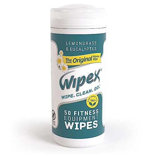 Wipex Fitness Equipment Wipes - EWG Verified - 50 Ct Original Natural Plant Based Gym Wipes for Equipment, Clean Surfaces at Home or Gym, Use as a Yoga Mat Cleaner, Lemongrass, Eucalyptus & Vinegar - Image 1